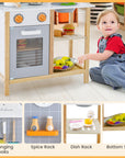 Wooden Toddler Pretend Kitchen Set with Cookware Accessories for Boys and Girls