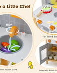 Wooden Toddler Pretend Kitchen Set with Cookware Accessories for Boys and Girls