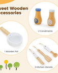 Wooden Toddler Pretend Kitchen Set with Cookware Accessories for Boys and Girls