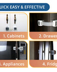 New Version Child Safety Locks 4-Pack. Baby Proof Cabinets, Drawers with Easy Adjustable Strap Length, Double Lock Option, Easier Latch for Adults to Open. Secure Oven, Refrigerator, Toilet, Doors