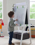 3-In-1 Art Easel by 2-Sided A-Frame Art Easel with Chalk Board, Dry Erase, Storage, Paper Feed and Accessories for Toddlers (Soft White)
