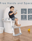 Potty Training Seat with Step Stool Ladder, Foldable Training Seat with Handles, Height Adjustable for Toddlers (Gray)