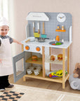 Wooden Toddler Pretend Kitchen Set with Cookware Accessories for Boys and Girls