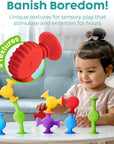 Suction Bath Toys - Connect, Build, Create - Bath Toy - Hours of Fun & Creativity - Fine Motor Skills - Captivating & Stimulating Sensory Toy - Non-Mouthable Toy 3+ - Textured 10 Pack