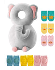 Toddler Baby Head Protector Backpack for Toddler Walker with Knee Pads&Anti-Slip Socks, Elephant