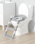 Potty Training Seat with Step Stool Ladder, Foldable Training Seat with Handles, Height Adjustable for Toddlers (Gray)