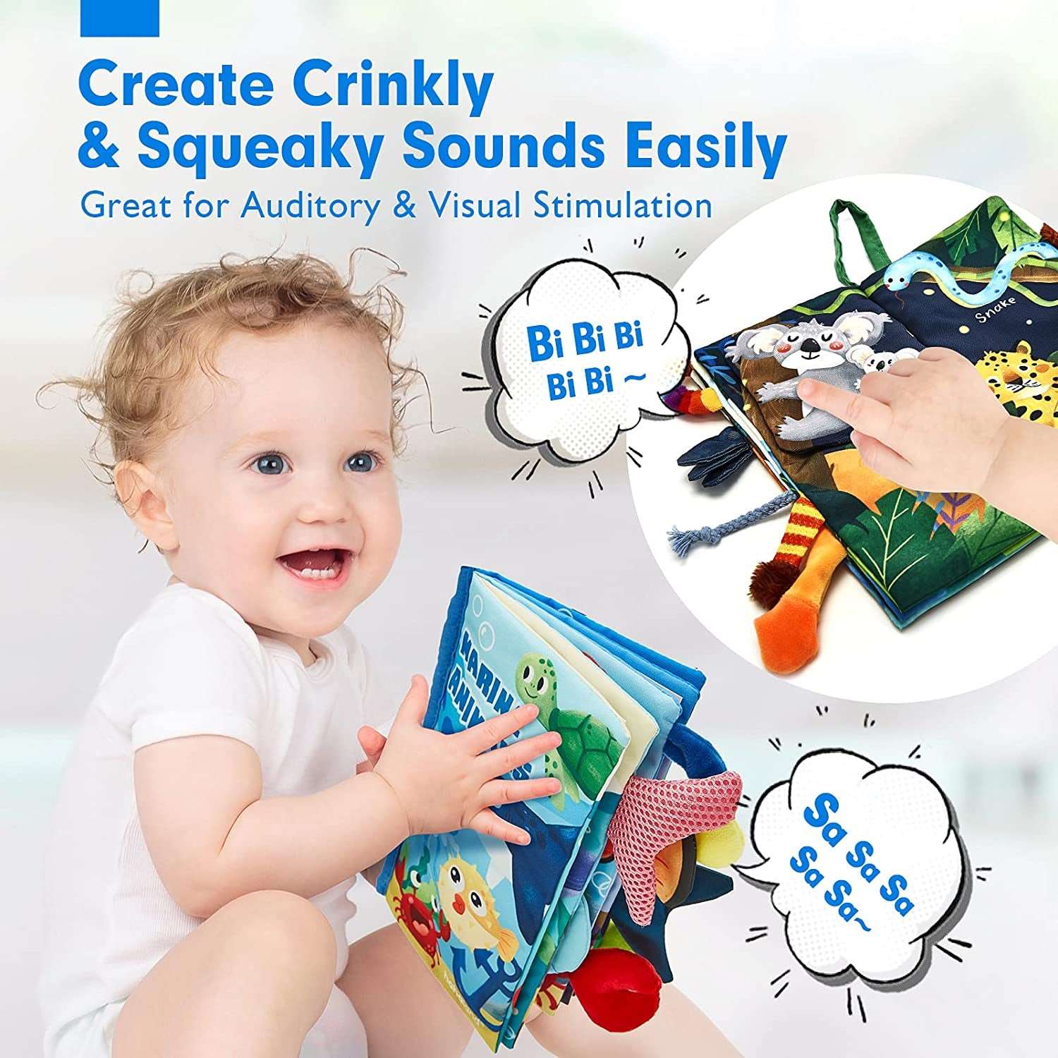 Baby Books 0-6 Months - 2PCS Baby Toys 6-12 Months+ Touch Feel Tummy Time Books, Baby Boy Gifts for Baby Shower,Christmas Stocking Stuffers,Learning Sensory Stroller Toys 0-3 4-6 Months Developmental