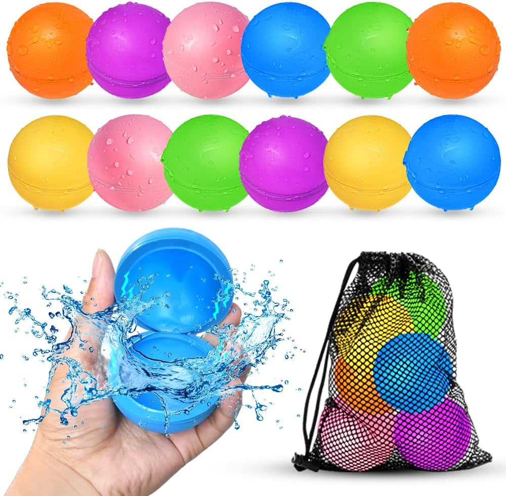 SOPPYCID 12Pcs Reusable Water Balloons, Pool Beach Water Toys for Boys and Girls, Outdoor Summer Toys for Kids Ages 3-12, Magnetic Water Ball for Outdoor Activities