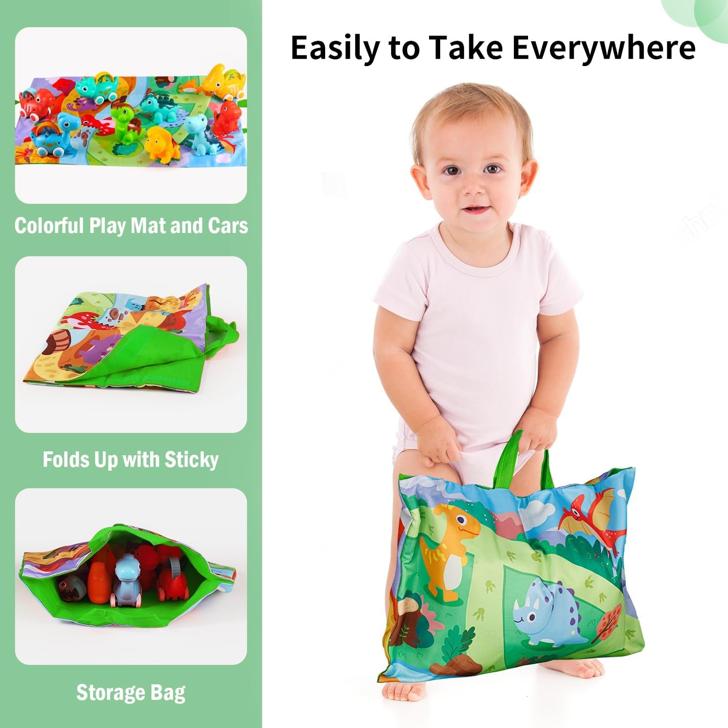 9 PCS Dinosaur Fantastic Creatures Toys with Playmat/Storage Bag|Baby Car Toys for 1 Year Old Boy|1St Birthday Gifts for Toddler Age 1-2|1 Year Old Boy Birthday Gift for Infant 6 12 18 Months