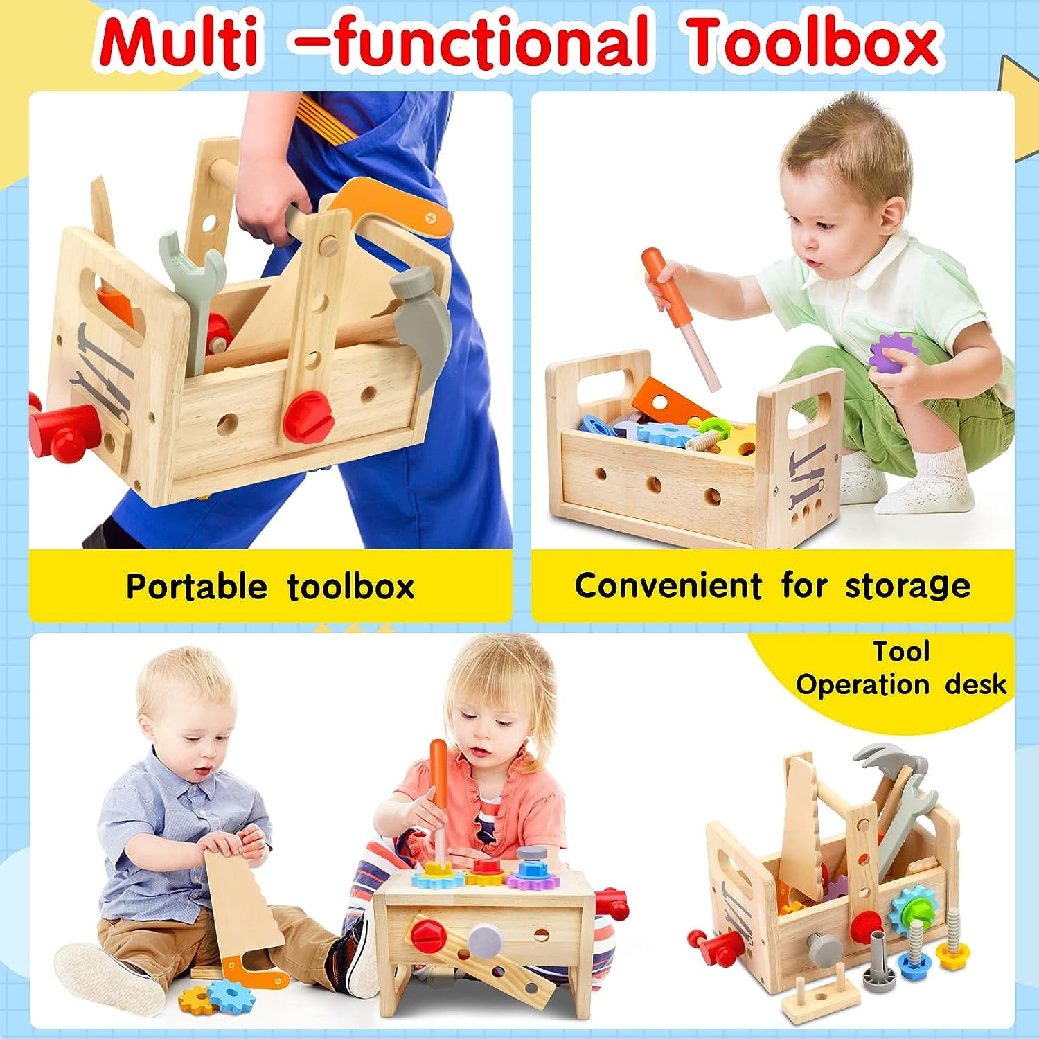 Kids Tool Set - 29 PCS Wooden Toddler Tool with Box, Montessori STEM Educational Pretend Play Construction Toy for 2 3 4 5 6 Year Old Boys Girls, Best Birthday Gift