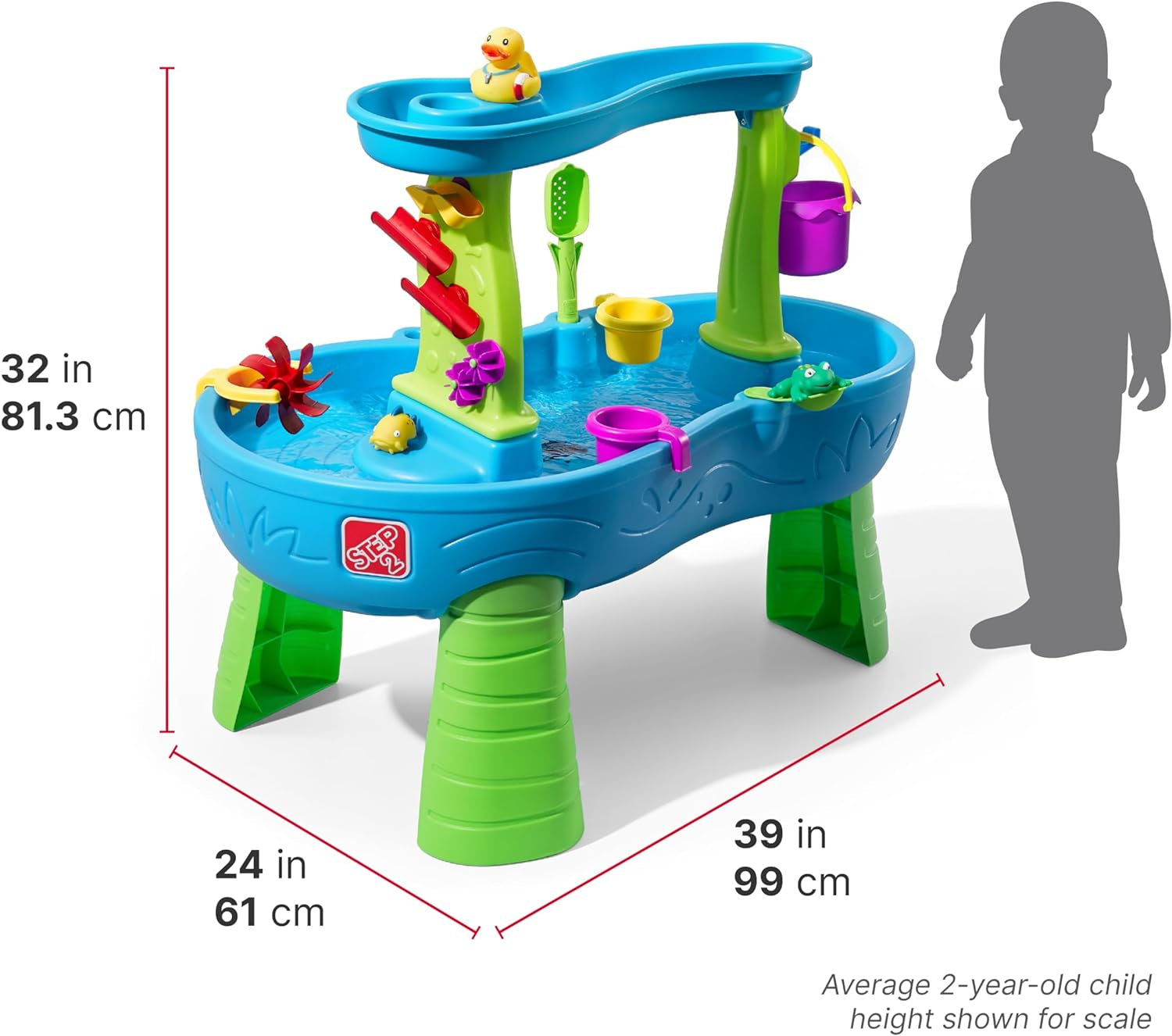 Rain Showers Splash Pond Toddler Water Table, Outdoor Kids Water Sensory Table, Ages 1.5+ Years Old, 13 Piece Water Toy Accessories, Blue &amp; Green