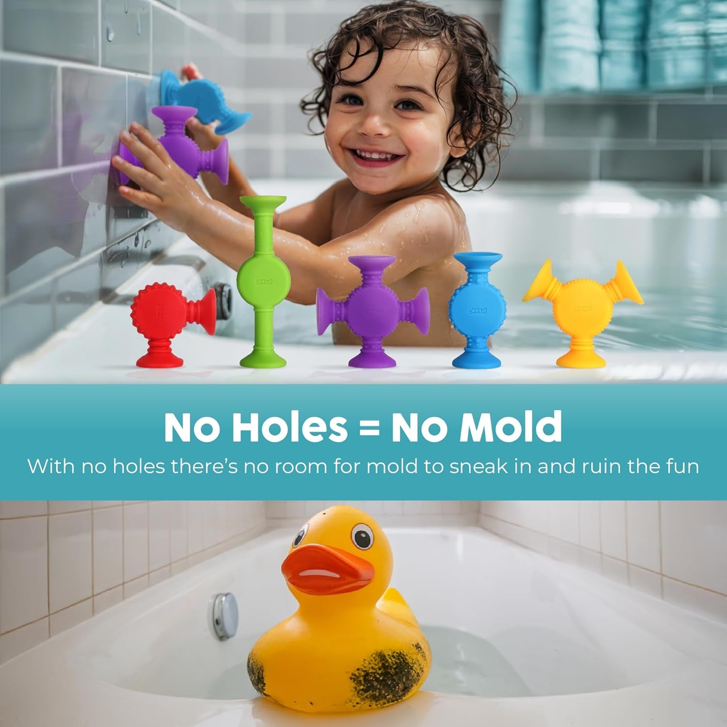 Suction Bath Toys - Connect, Build, Create - Bath Toy - Hours of Fun &amp; Creativity - Fine Motor Skills - Captivating &amp; Stimulating Sensory Toy - Non-Mouthable Toy 3+ - Textured 10 Pack
