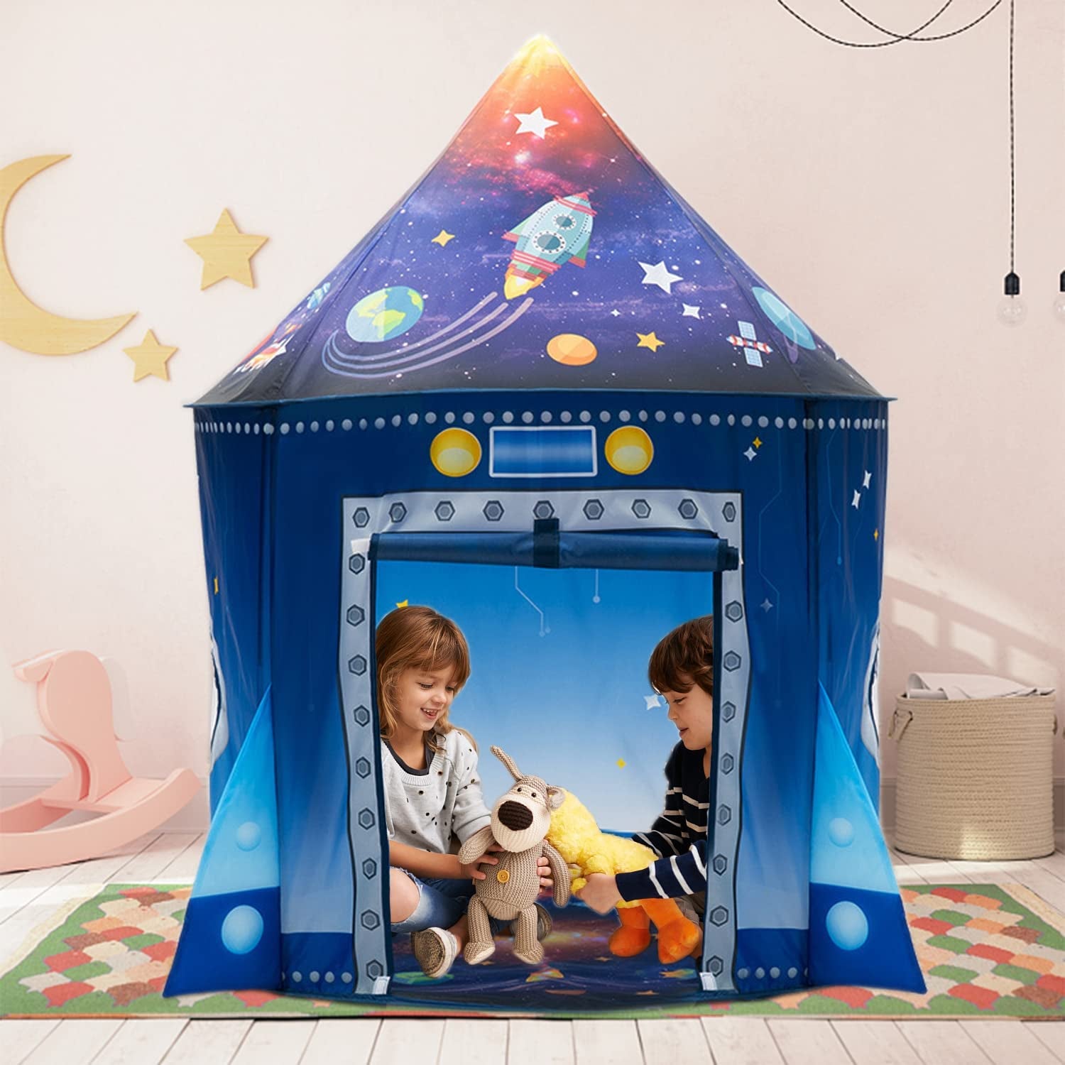 Rocket Ship Space Pop up Play Tent for Kids - Astronaut Pretend Playhouse Gift for 3-5 Year Old Girls and Boys