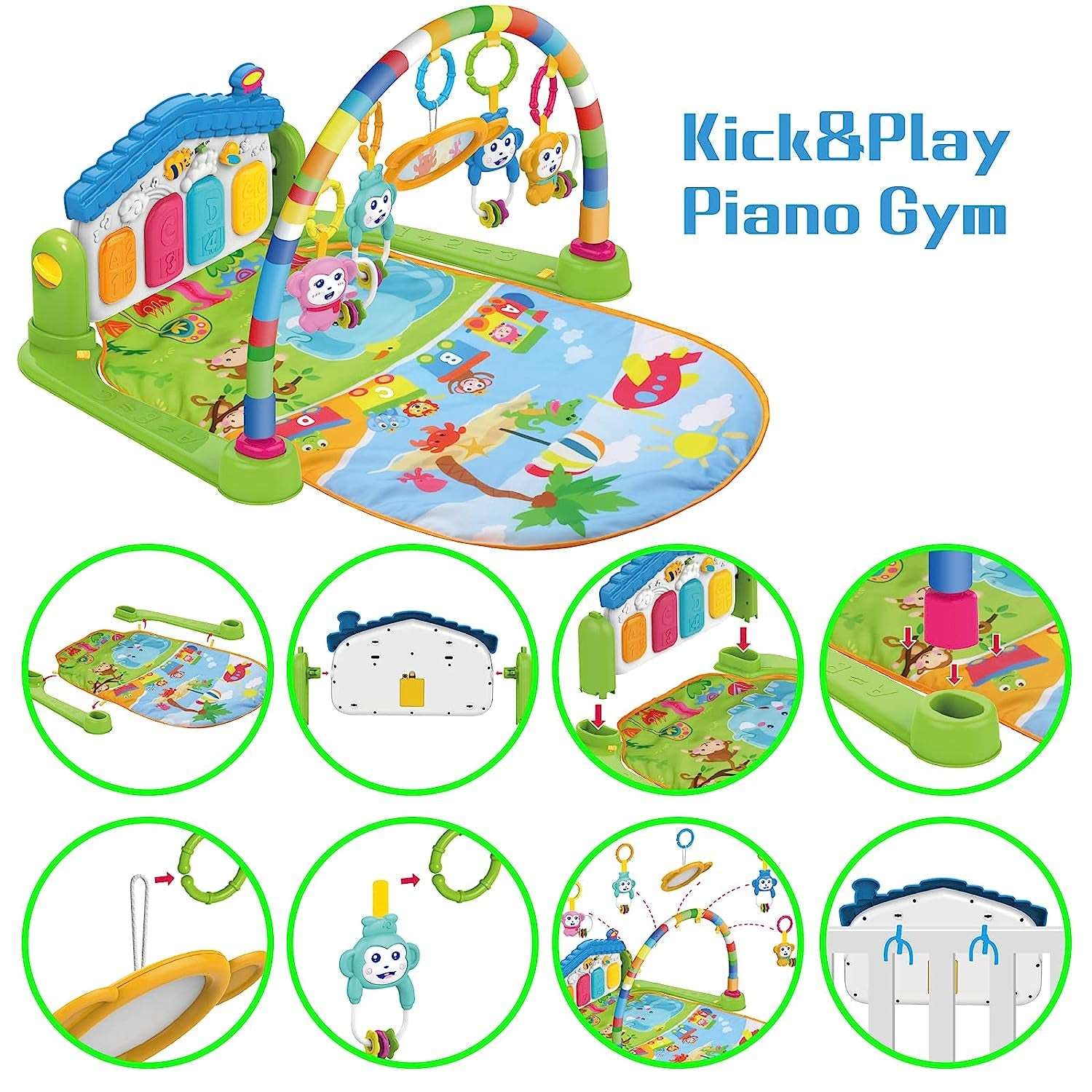 Baby Play Gym, Baby Play Mat Tummy Time Playmat Kick Piano Infant Babies Newborn Floor Mat for 0-12 Months