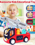 Baby Toys 12-18 Months Musical Fire Truck Toys for 1 Year Old Boys Girls Early Educational Learning Toy with Firefighting Tools/Music/Light Baby Toy Cars for 1 2 3 Year Old Boy Birthday Gifts