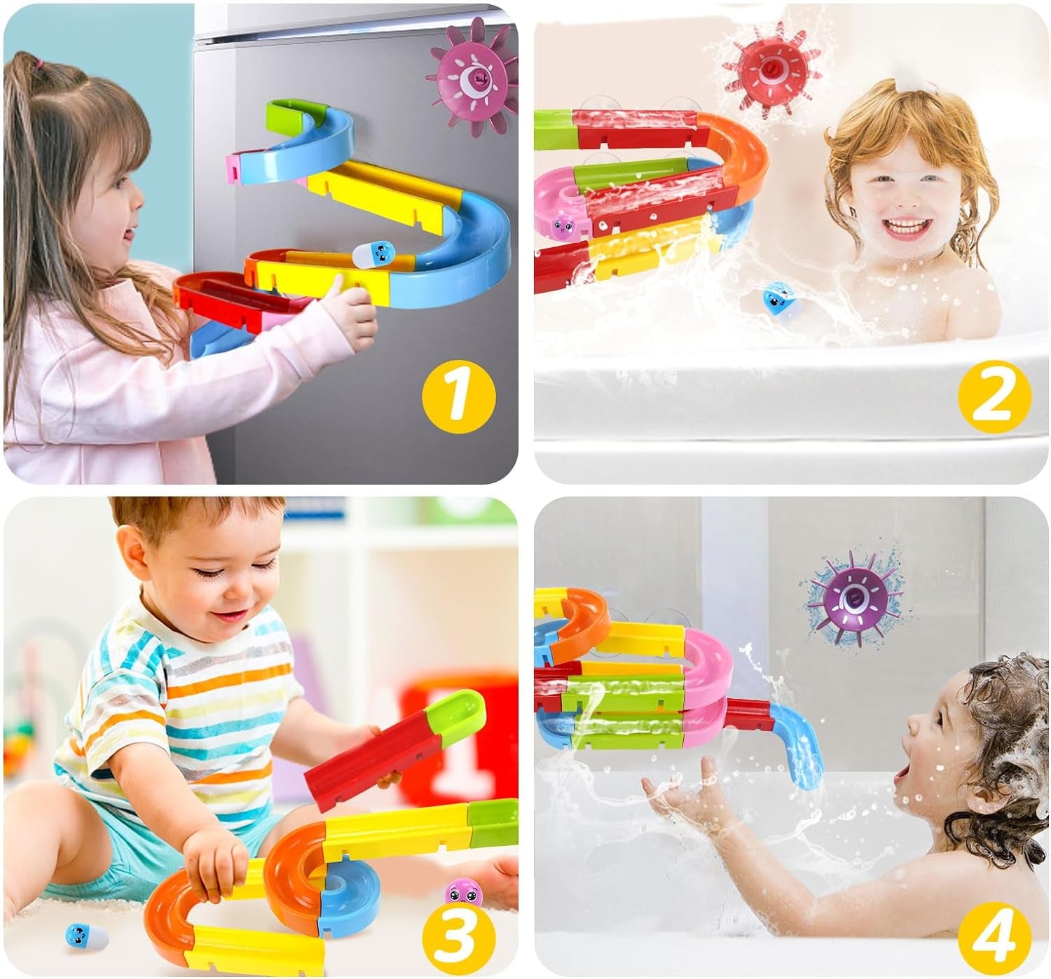 Bath Toys for Kids Ages 2-4-8 Toddler Bathtub Toys Slippery Slide Track DIY Mold Free Shower Toddler Toys with Suction Cups Birthday Gift for Boys Girls Bath Time Ages 2 3 4 5 6 7 8(38PCS)