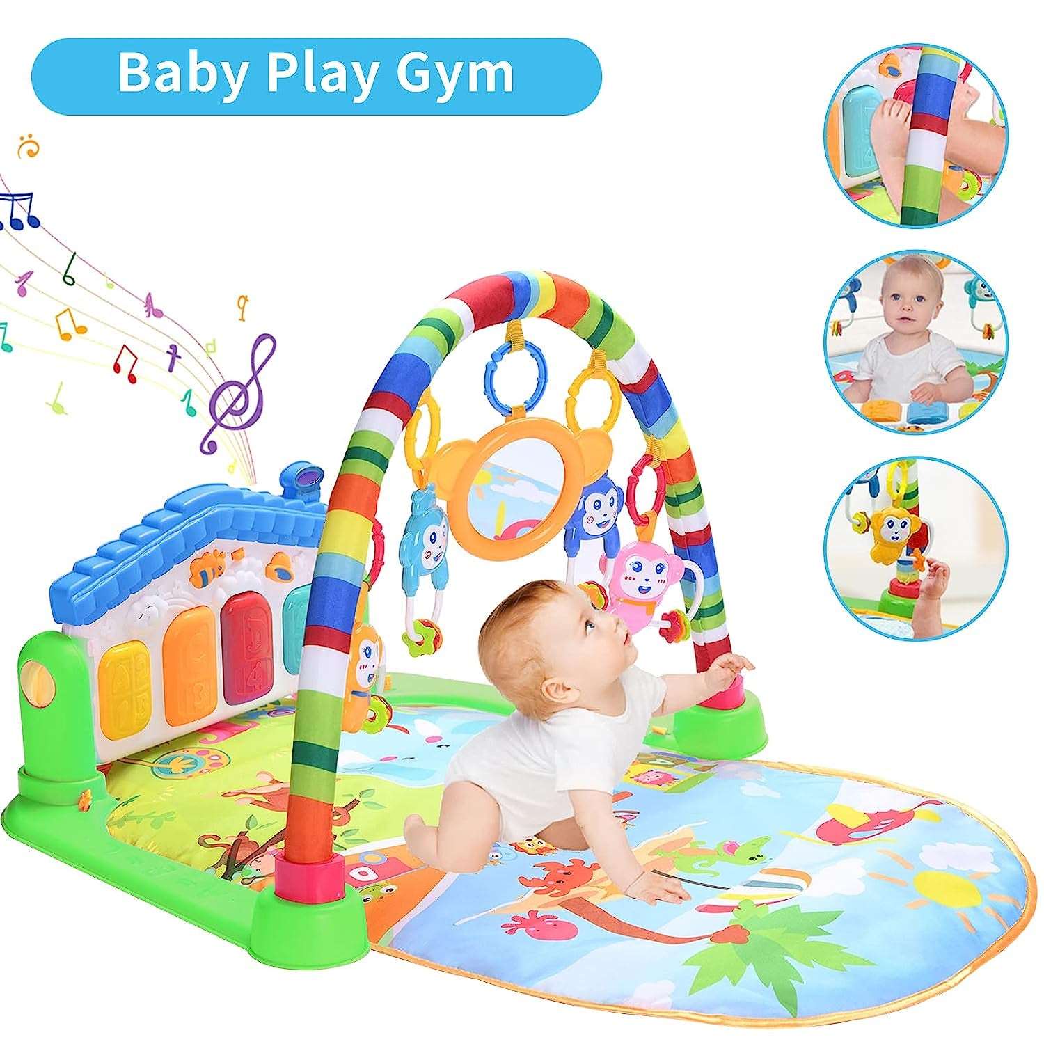 Baby Play Gym, Baby Play Mat Tummy Time Playmat Kick Piano Infant Babies Newborn Floor Mat for 0-12 Months