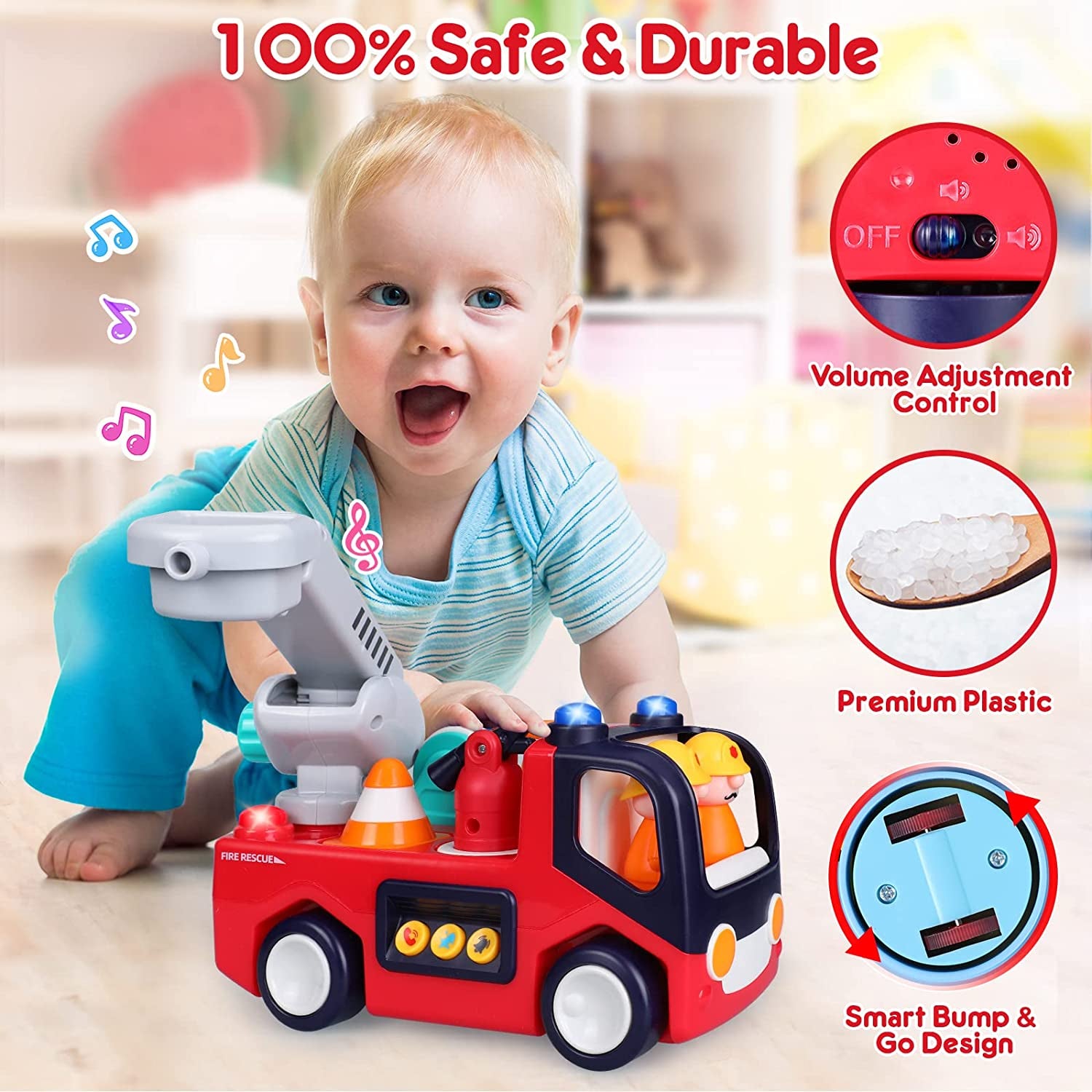 Baby Toys 12-18 Months Musical Fire Truck Toys for 1 Year Old Boys Girls Early Educational Learning Toy with Firefighting Tools/Music/Light Baby Toy Cars for 1 2 3 Year Old Boy Birthday Gifts