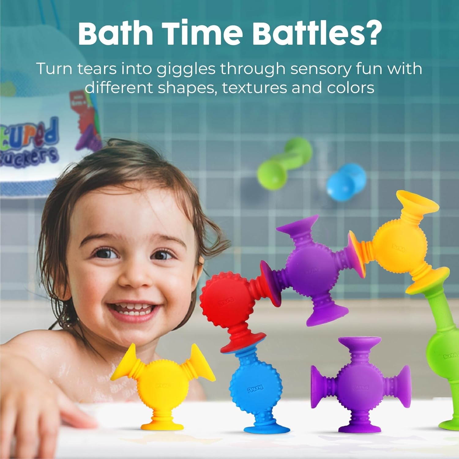 Suction Bath Toys - Connect, Build, Create - Bath Toy - Hours of Fun & Creativity - Fine Motor Skills - Captivating & Stimulating Sensory Toy - Non-Mouthable Toy 3+ - Textured 10 Pack