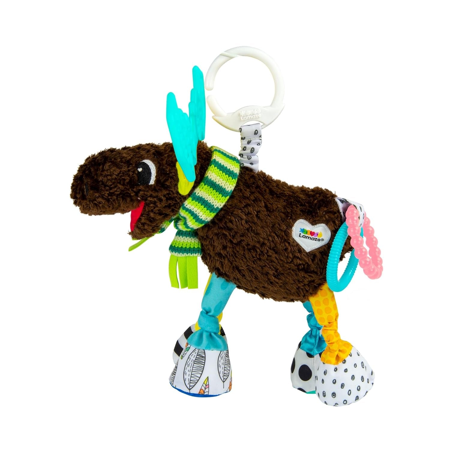 Mortimer the Moose Clip on Car Seat and Stroller Toy - Soft Baby Hanging Toys - Baby Crinkle Toys with High Contrast Colors - Baby Travel Toys Ages 0 Months and Up