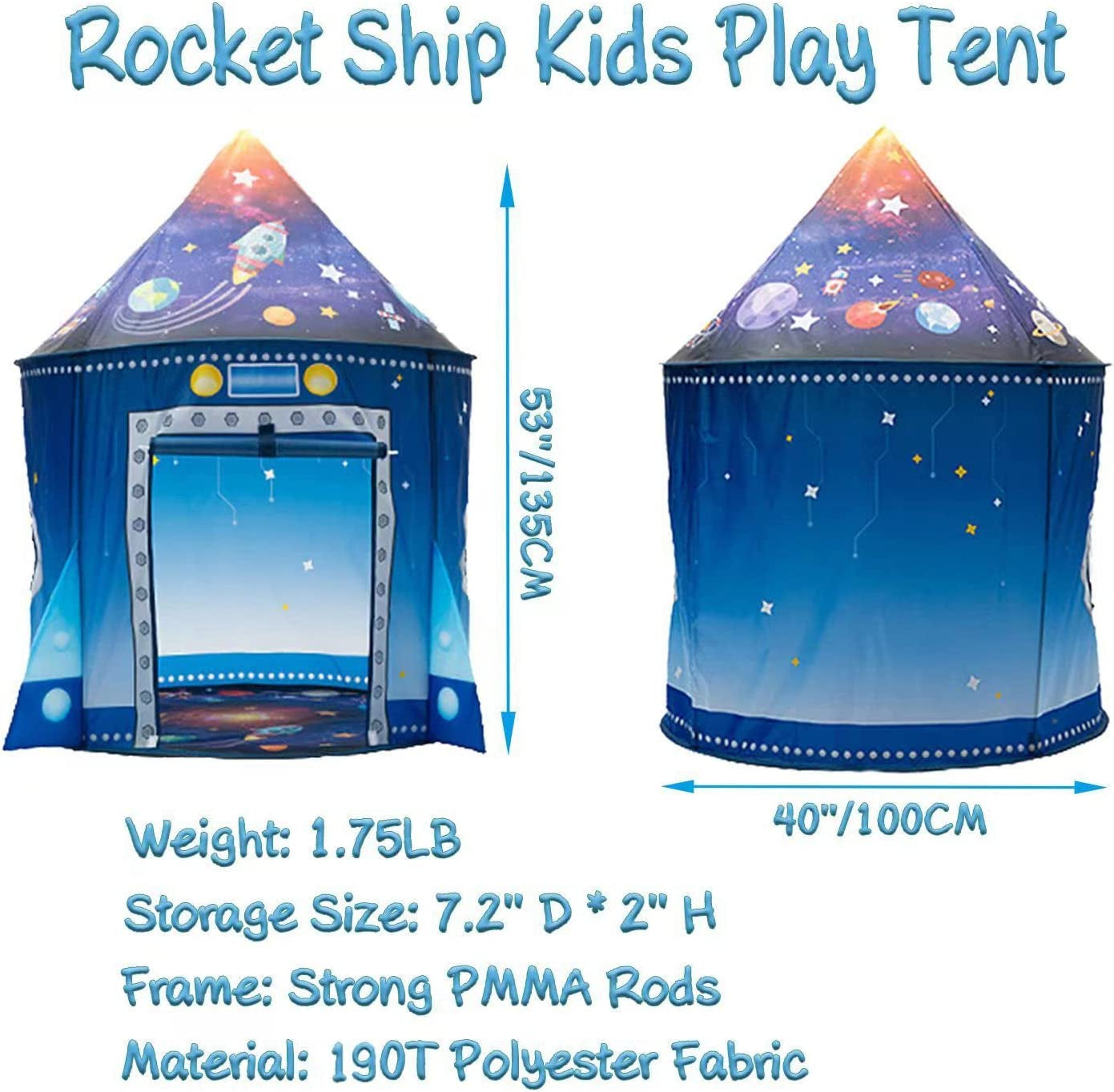 Rocket Ship Space Pop up Play Tent for Kids - Astronaut Pretend Playhouse Gift for 3-5 Year Old Girls and Boys