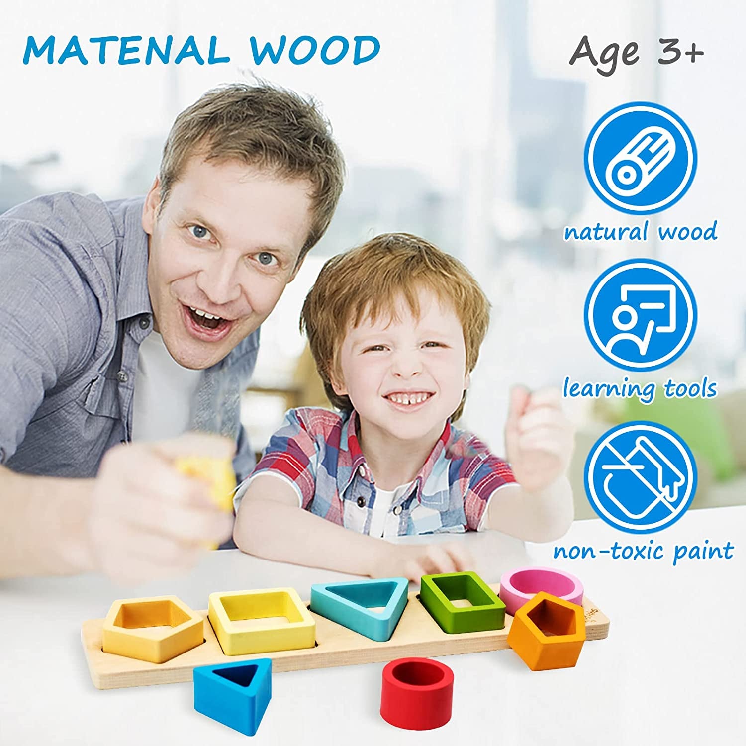 Montessori Toys for 1 2 3 Year Old Boys Girls-Wooden Sorting & Stacking Toys for Baby Toddlers,Educational Shape Color Sorter Preschool Kids Gifts