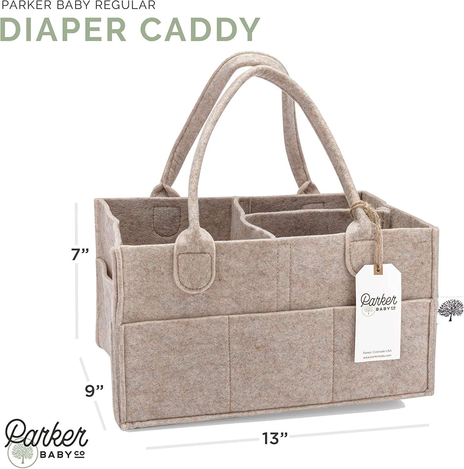 Parker Baby Diaper Caddy - Nursery Storage Bin and Car Organizer for Diapers and Baby Wipes - Oatmeal