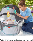 Portable Bassinet and Play Space On-The-Go Baby Dome with Developmental Toys and Canopy, Windmill