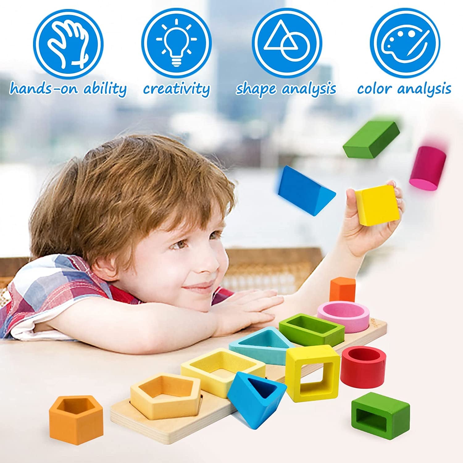 Montessori Toys for 1 2 3 Year Old Boys Girls-Wooden Sorting & Stacking Toys for Baby Toddlers,Educational Shape Color Sorter Preschool Kids Gifts