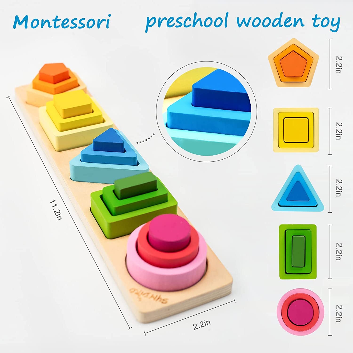 Montessori Toys for 1 2 3 Year Old Boys Girls-Wooden Sorting & Stacking Toys for Baby Toddlers,Educational Shape Color Sorter Preschool Kids Gifts