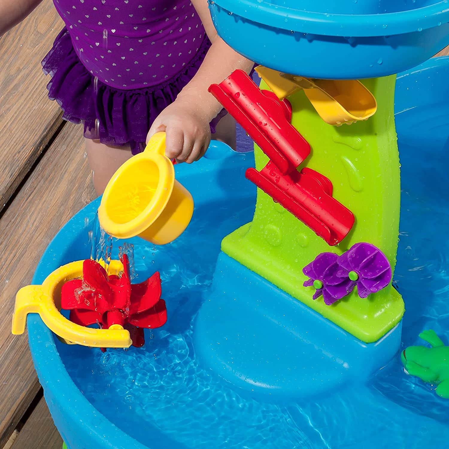 Rain Showers Splash Pond Toddler Water Table, Outdoor Kids Water Sensory Table, Ages 1.5+ Years Old, 13 Piece Water Toy Accessories, Blue &amp; Green