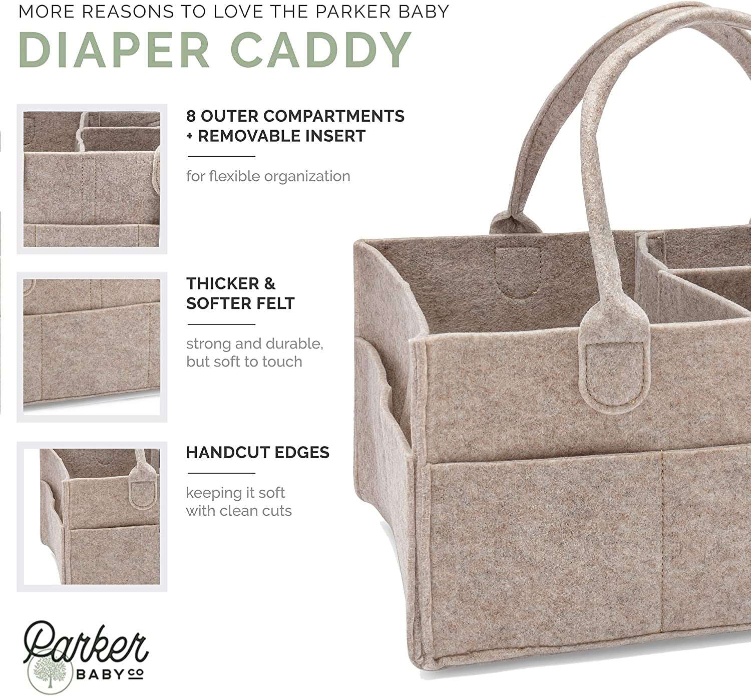 Parker Baby Diaper Caddy - Nursery Storage Bin and Car Organizer for Diapers and Baby Wipes - Oatmeal