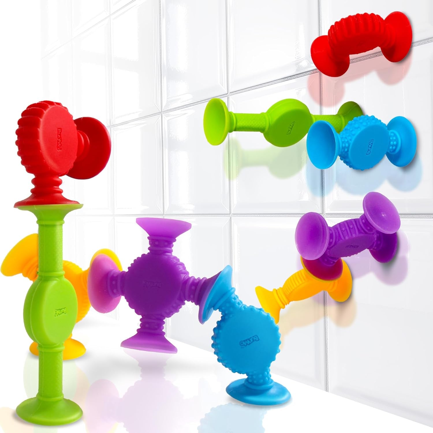 Suction Bath Toys - Connect, Build, Create - Bath Toy - Hours of Fun & Creativity - Fine Motor Skills - Captivating & Stimulating Sensory Toy - Non-Mouthable Toy 3+ - Textured 10 Pack