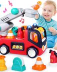 Baby Toys 12-18 Months Musical Fire Truck Toys for 1 Year Old Boys Girls Early Educational Learning Toy with Firefighting Tools/Music/Light Baby Toy Cars for 1 2 3 Year Old Boy Birthday Gifts