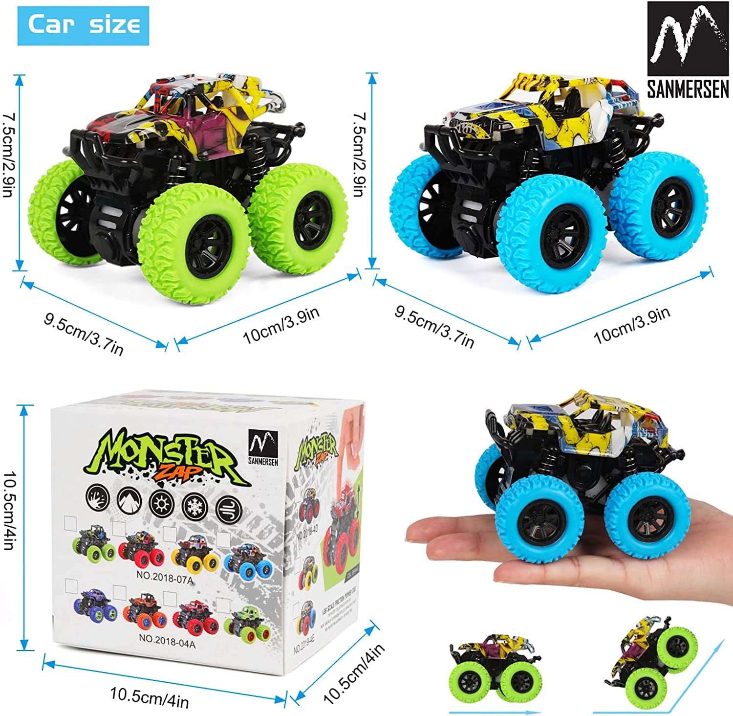 Car Toys for Boys 3-5 Years Old - Monster Truck 2 Pack 360° Rotating Stunt Cars - Toddler Toys for Girls Birthday Christmas Party Gifts.