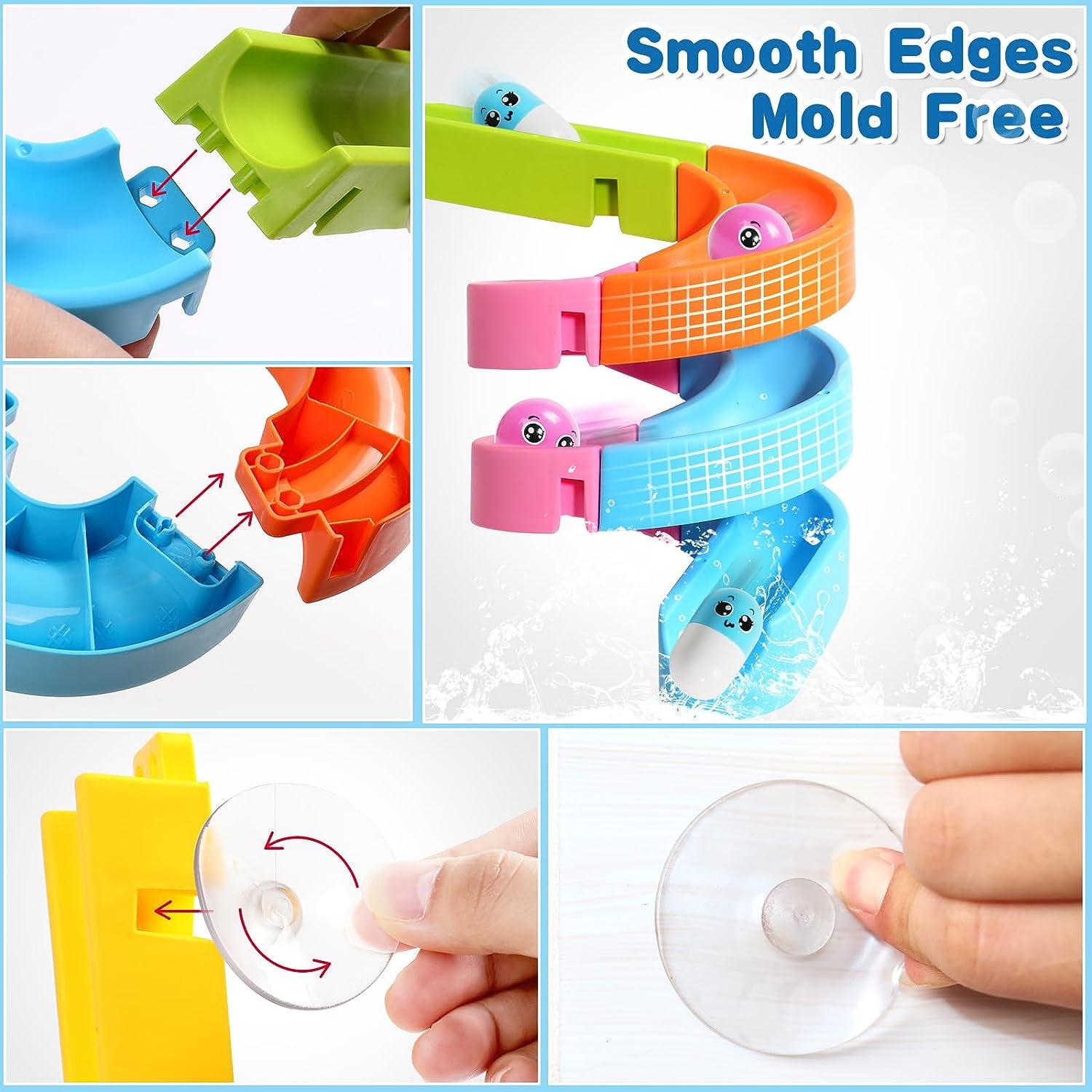 Bath Toys for Kids Ages 2-4-8 Toddler Bathtub Toys Slippery Slide Track DIY Mold Free Shower Toddler Toys with Suction Cups Birthday Gift for Boys Girls Bath Time Ages 2 3 4 5 6 7 8(38PCS)