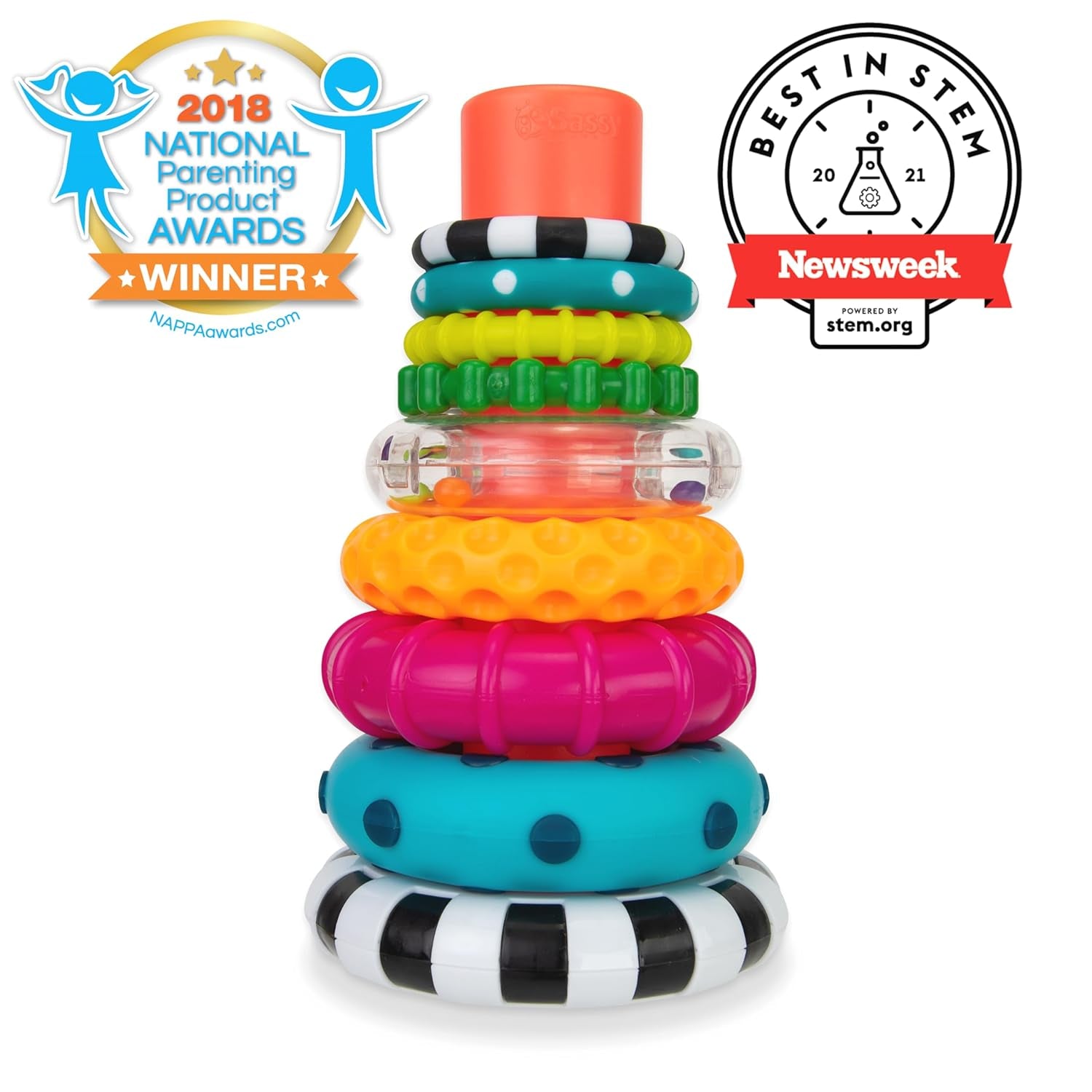 Stacks of Circles Stacking Ring STEM Learning Toy, Age 6+ Months, Multi, 9 Piece Set