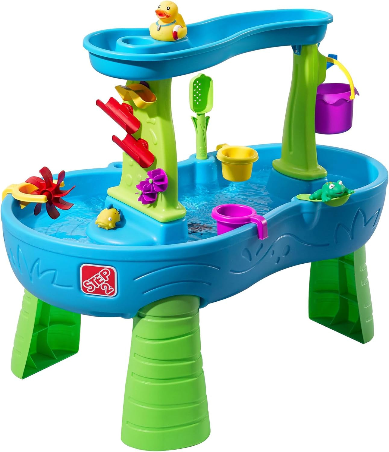 Rain Showers Splash Pond Toddler Water Table, Outdoor Kids Water Sensory Table, Ages 1.5+ Years Old, 13 Piece Water Toy Accessories, Blue &amp; Green