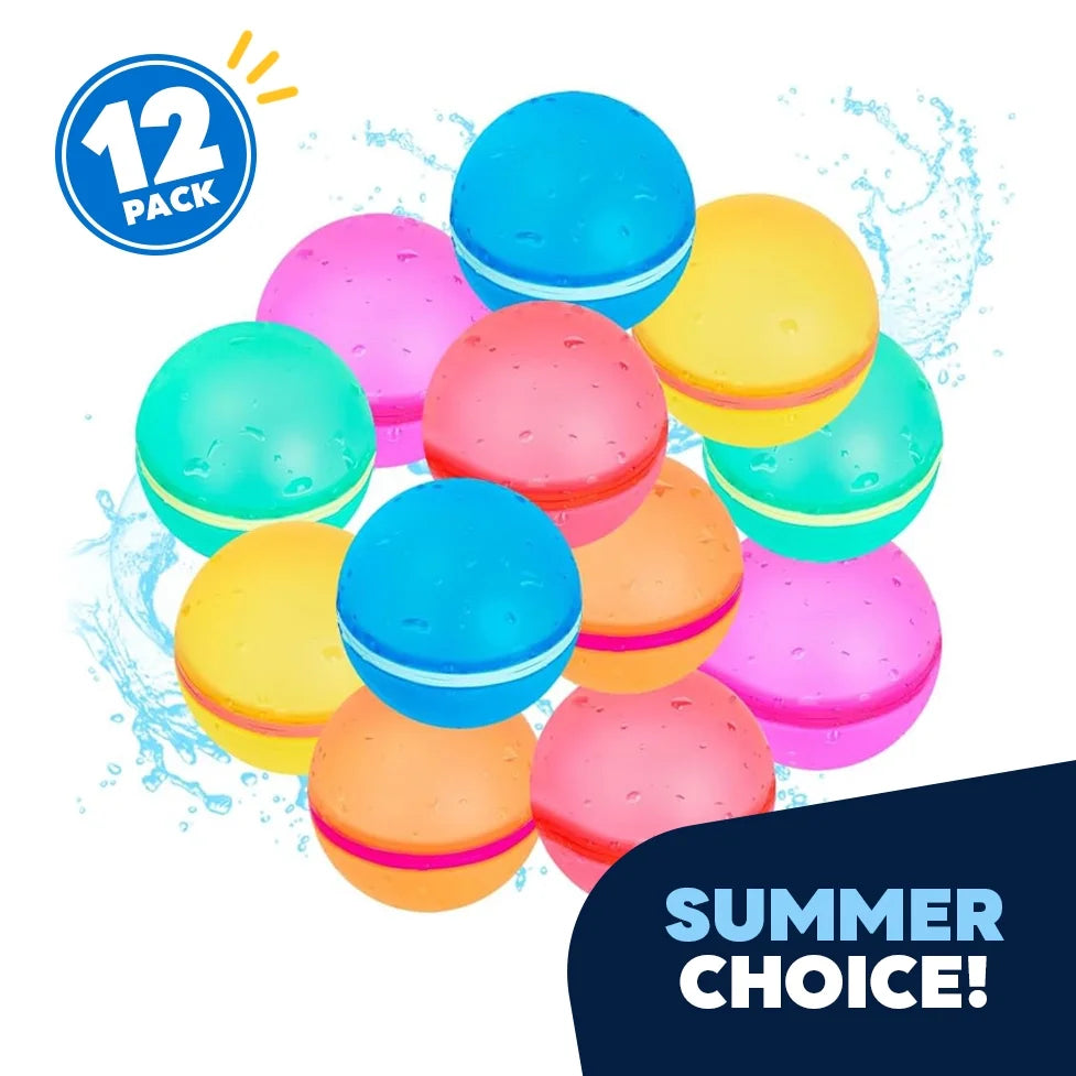 12Pcs Reusable Water Balloons for Kids, Quick Fill Water Balls for Pool Beach Backyard Games Water Toys for Boys Girls Outdoor Activities Summer Party Favors