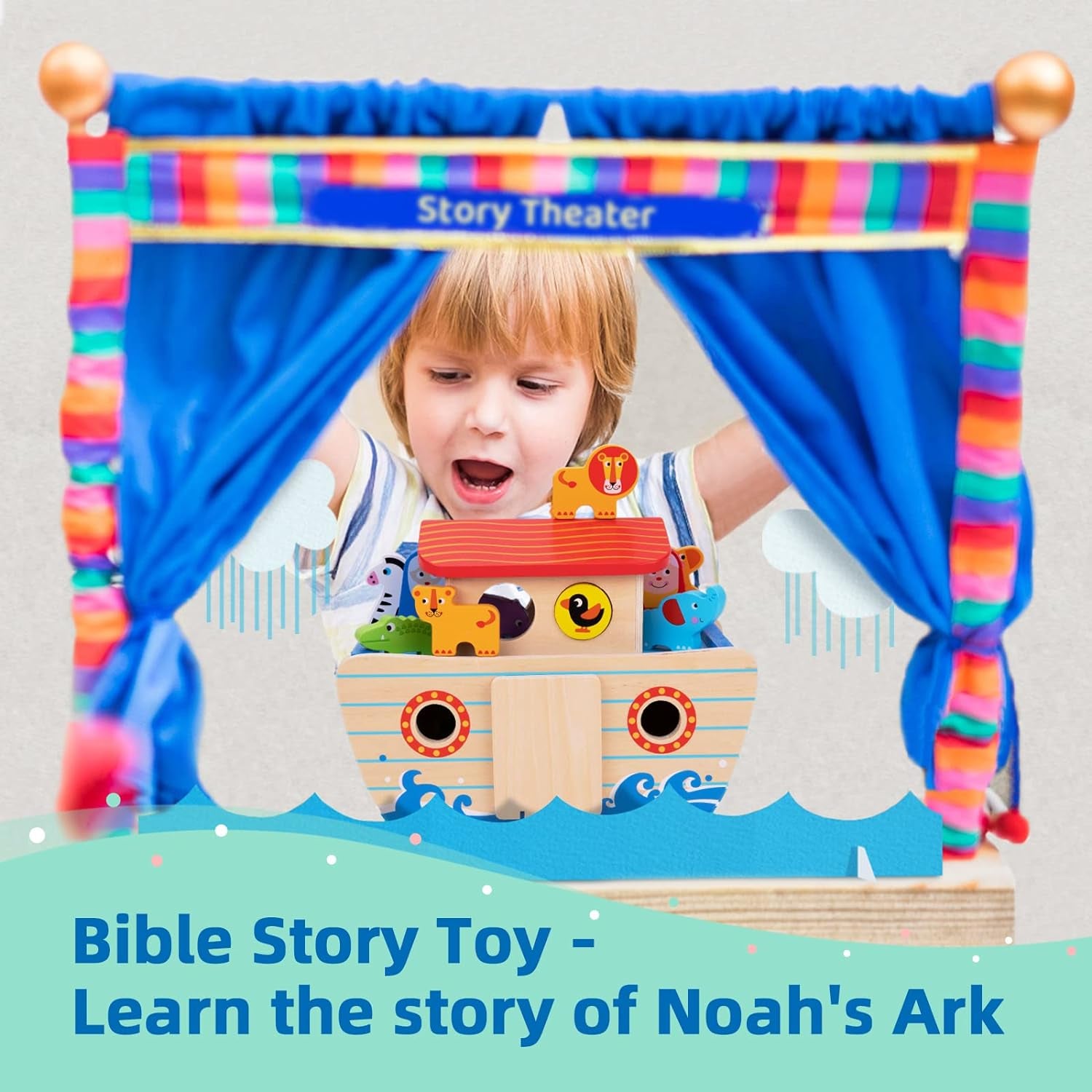 Wooden Noah'S Ark Toys for Kids, Bible Story Toys Baptism Gifts for Girls and Boys, Animal Shape Sorter Toys Montessori Toys for 2 3 4 Year Old