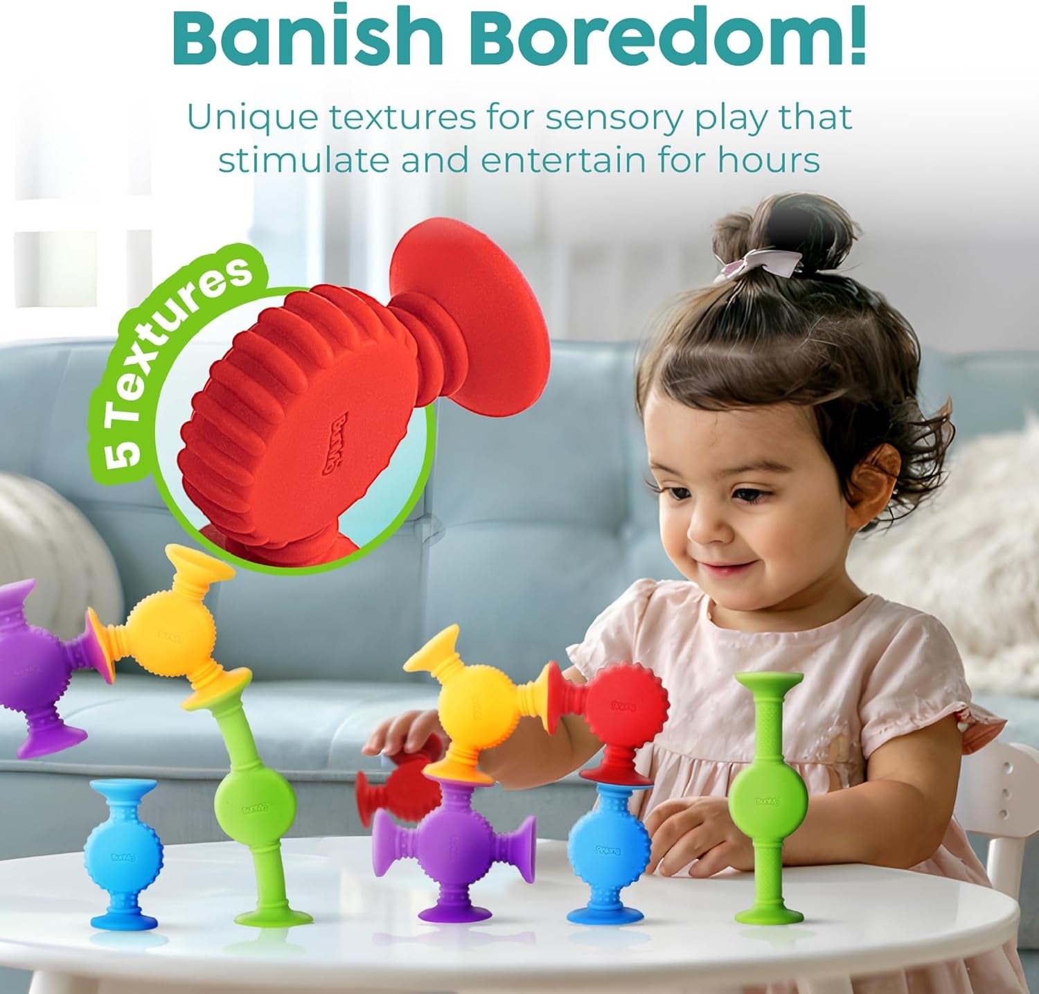 Suction Bath Toys - Connect, Build, Create - Bath Toy - Hours of Fun & Creativity - Fine Motor Skills - Captivating & Stimulating Sensory Toy - Non-Mouthable Toy 3+ - Textured 10 Pack