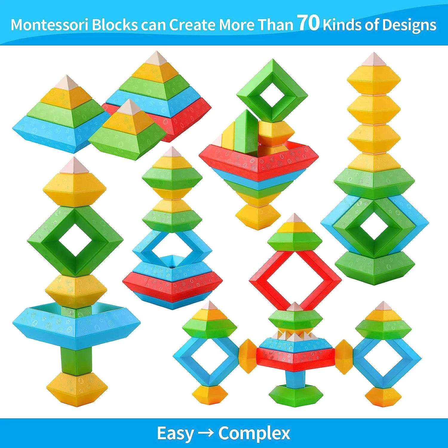 Toddler Stacking Building Blocks Educational Toys, Montessori Activities Learning Toys for 1 2 3+ Year Old, Sensory Toys Gifts for Toddler 1-3Y Boys &amp; Girls, 30 Piece Set