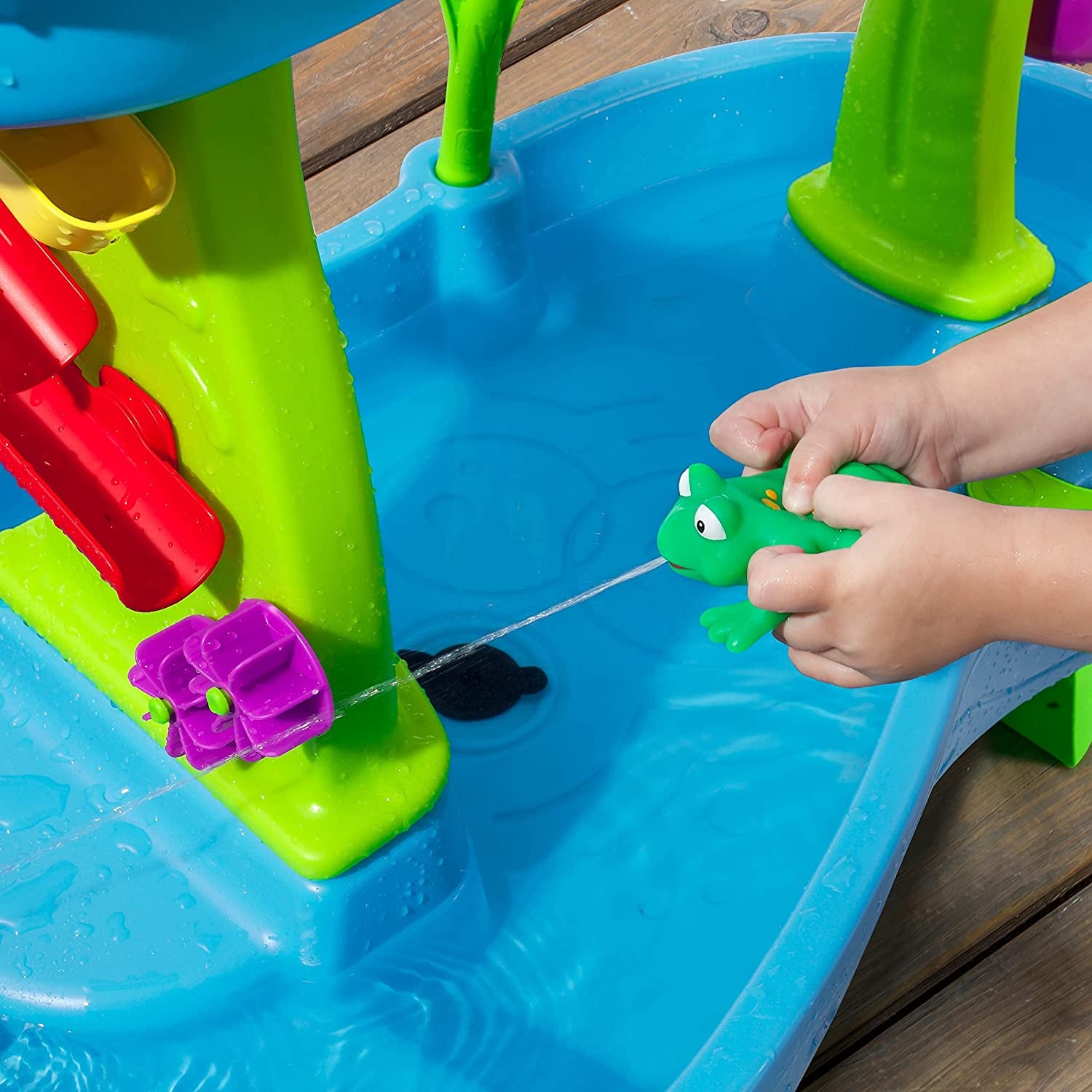 Rain Showers Splash Pond Toddler Water Table, Outdoor Kids Water Sensory Table, Ages 1.5+ Years Old, 13 Piece Water Toy Accessories, Blue &amp; Green