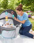 Portable Bassinet and Play Space On-The-Go Baby Dome with Developmental Toys and Canopy, Windmill