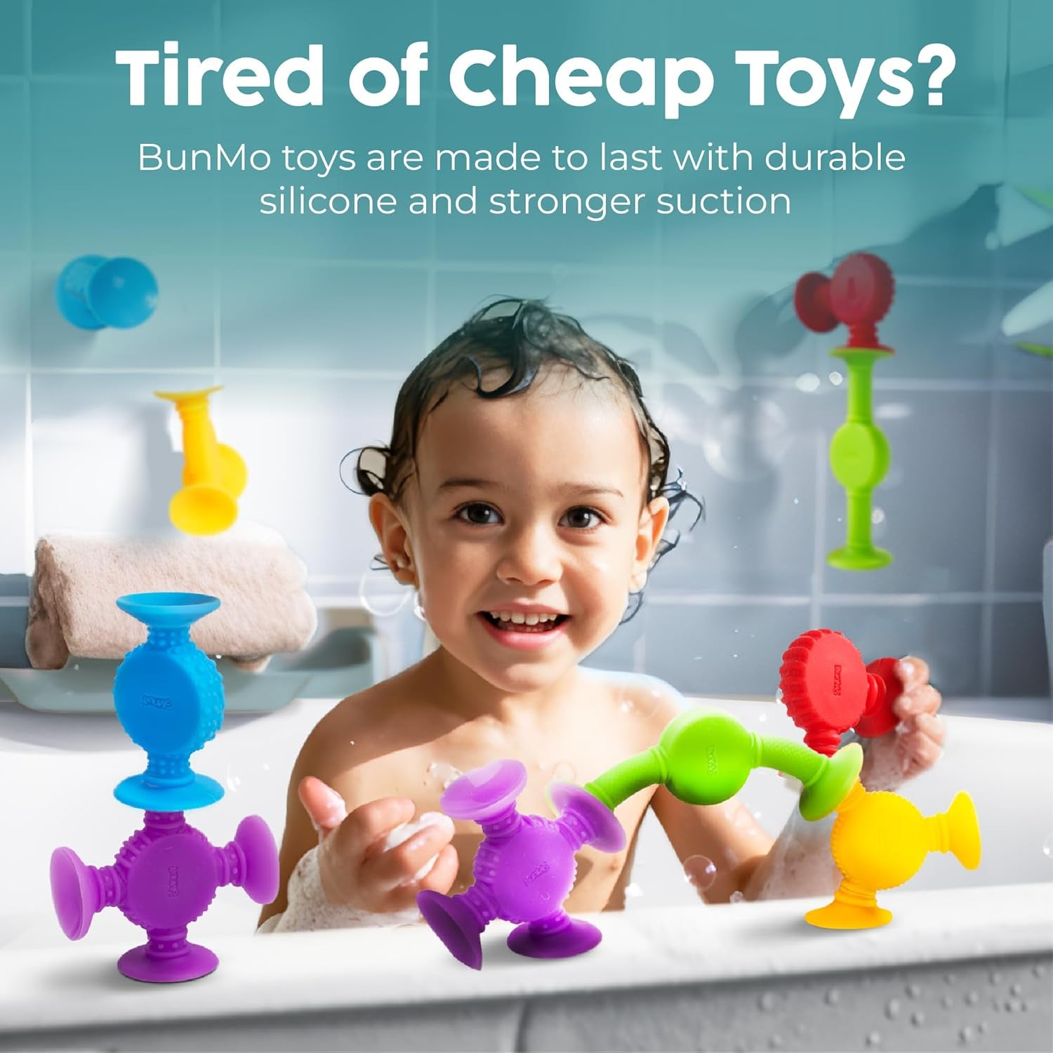 Suction Bath Toys - Connect, Build, Create - Bath Toy - Hours of Fun & Creativity - Fine Motor Skills - Captivating & Stimulating Sensory Toy - Non-Mouthable Toy 3+ - Textured 10 Pack