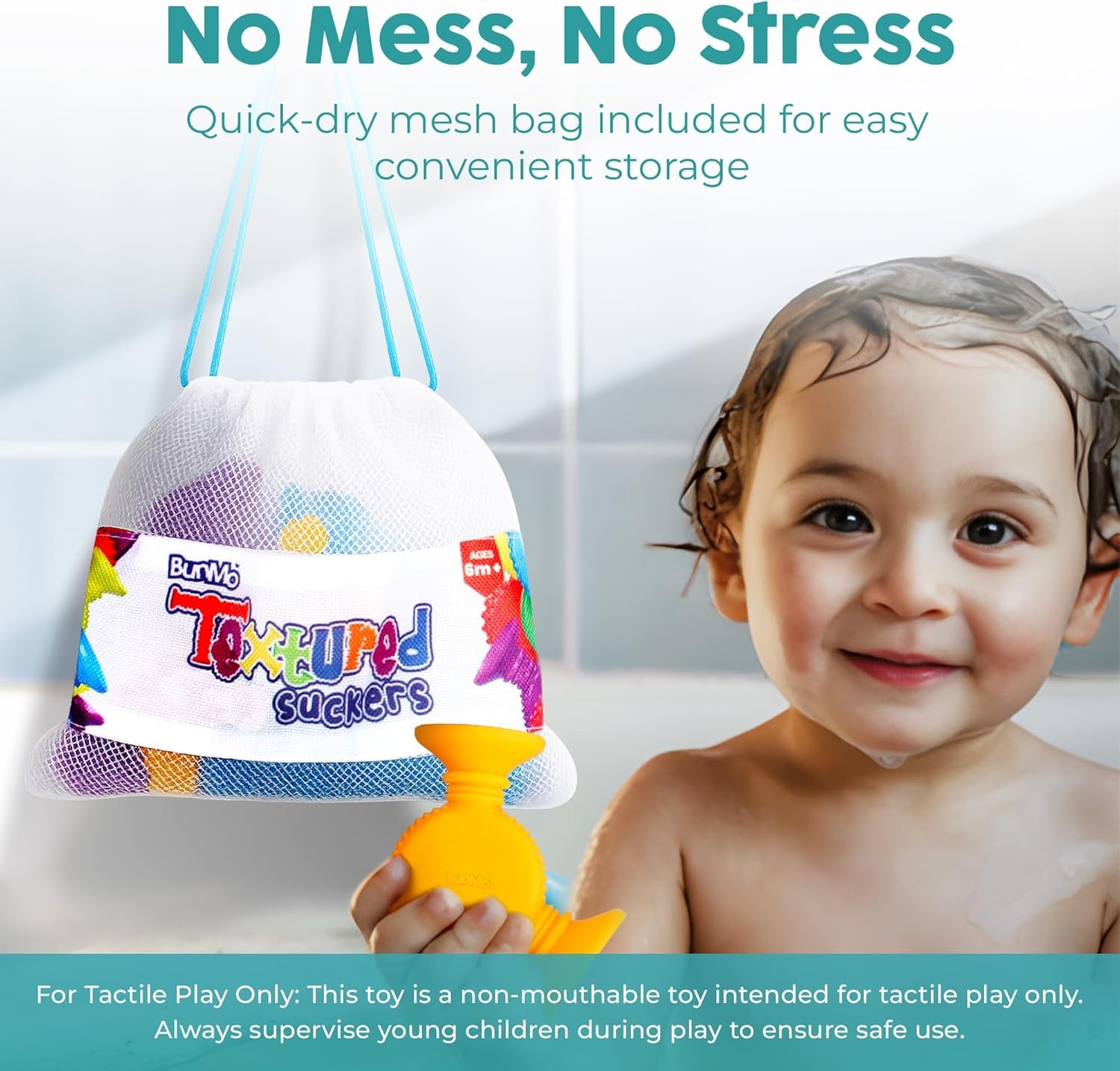 Suction Bath Toys - Connect, Build, Create - Bath Toy - Hours of Fun & Creativity - Fine Motor Skills - Captivating & Stimulating Sensory Toy - Non-Mouthable Toy 3+ - Textured 10 Pack