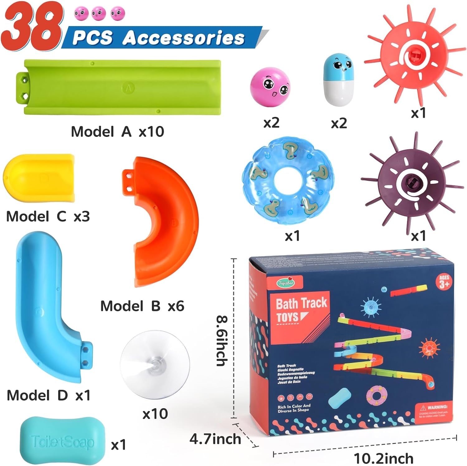 Bath Toys for Kids Ages 2-4-8 Toddler Bathtub Toys Slippery Slide Track DIY Mold Free Shower Toddler Toys with Suction Cups Birthday Gift for Boys Girls Bath Time Ages 2 3 4 5 6 7 8(38PCS)