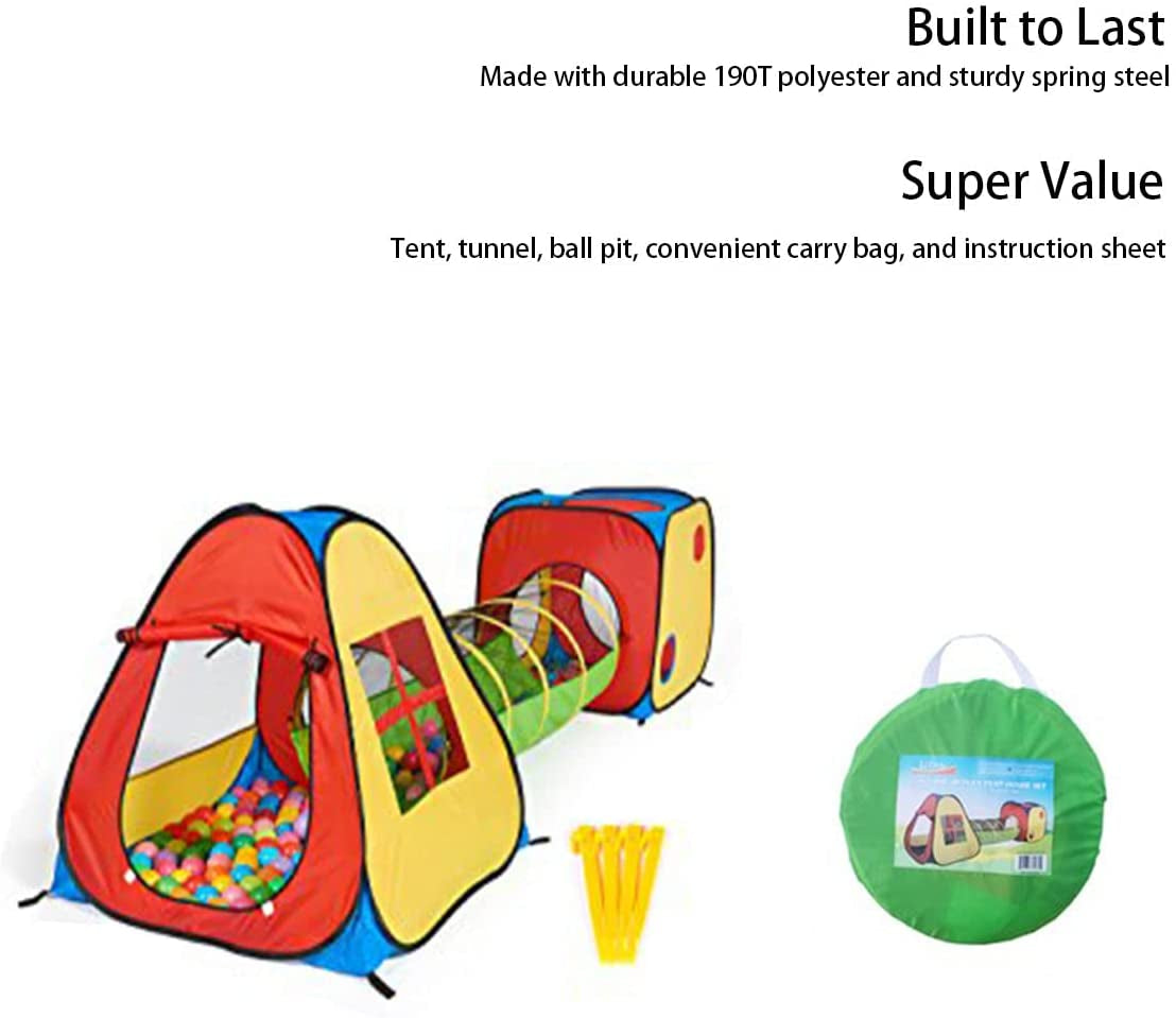 3 in 1 Pop up Play Tent with Tunnel, Ball Pit for Kids, Boys, Girls, Babies and Toddlers, Indoor/Outdoor Playhouse，Yellow