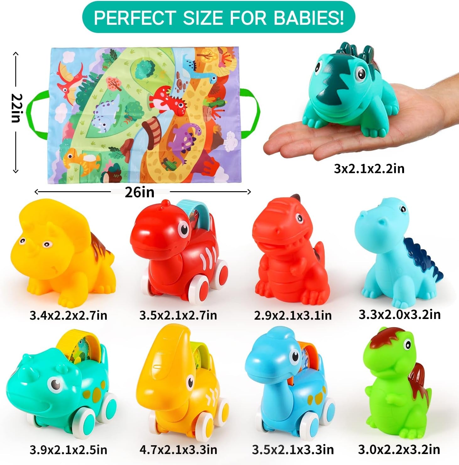 9 PCS Dinosaur Fantastic Creatures Toys with Playmat/Storage Bag|Baby Car Toys for 1 Year Old Boy|1St Birthday Gifts for Toddler Age 1-2|1 Year Old Boy Birthday Gift for Infant 6 12 18 Months