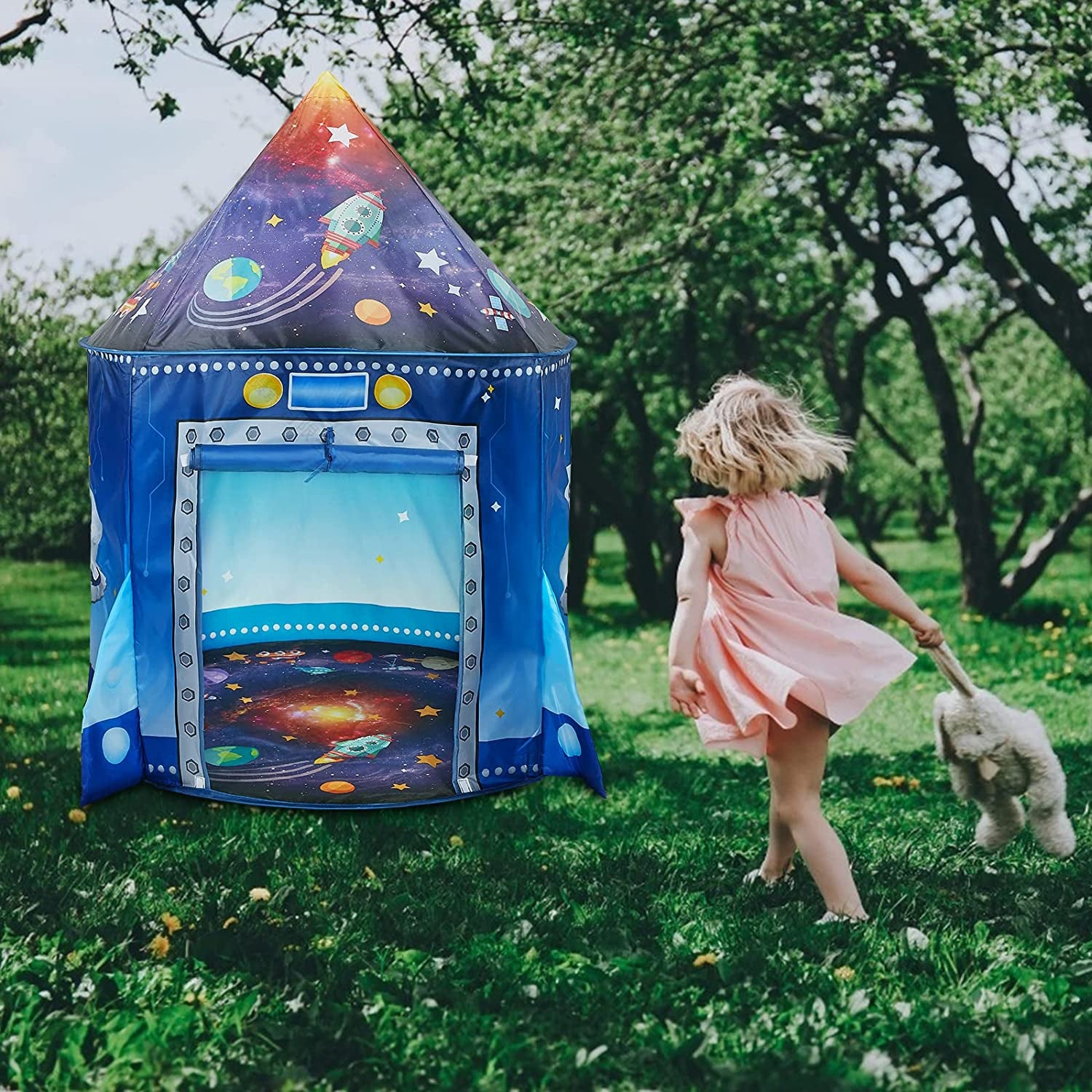 Rocket Ship Space Pop up Play Tent for Kids - Astronaut Pretend Playhouse Gift for 3-5 Year Old Girls and Boys